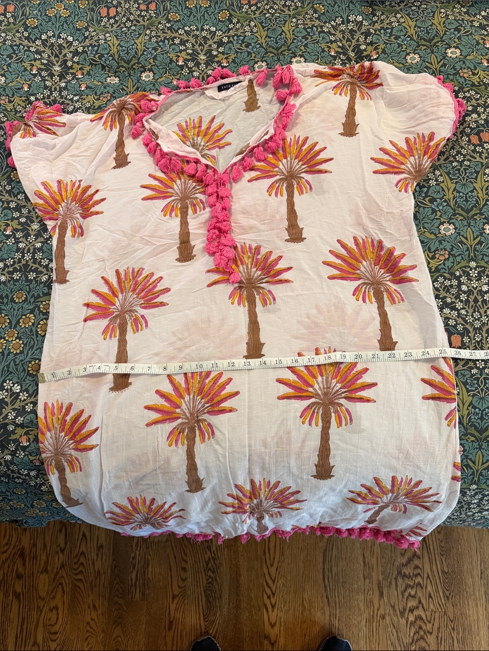 Katie Kime Palm Print Tunic with Pink Tassels - Picture 3 of 5